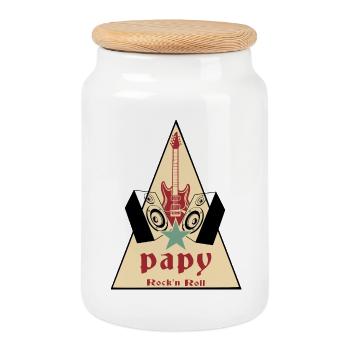 Papy rock'n roll - Boîte à biscuits avec couvercle en bois - blanc - Devant
