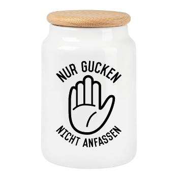 Nur gucken nicht anfassen - Keksdose mit Holzdeckel - Weiß - Vorne