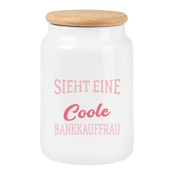 So sieht eine richtig coole Bankkauffrau aus - Keksdose mit Holzdeckel - Weiß - Vorne