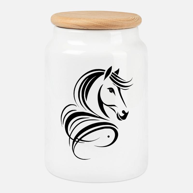 Abstract Stylized Horse Drawing - Cookie Jar with Wooden Lid - white