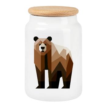 Geometrischer Bär - Keksdose mit Holzdeckel - Weiß - Vorne