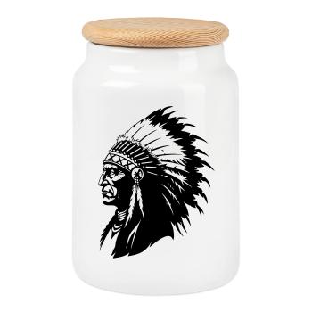 Indianerhäuptling - Keksdose mit Holzdeckel - Weiß - Vorne