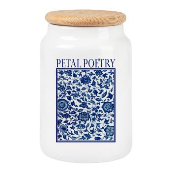 Petal Poetry Tile Pattern Blue - Cookie Jar with Wooden Lid - white - Front