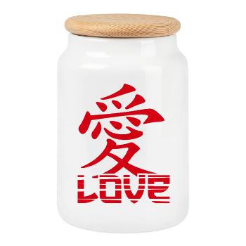 Love-Japanese Character - Cookie Jar with Wooden Lid - white - Front