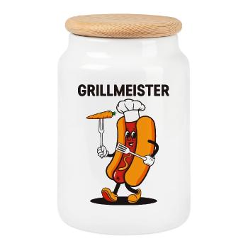 Grillmeister Funny BBQ Hot Dog Mascot - Cookie Jar with Wooden Lid - white - Front