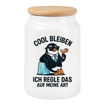 Penguin Cocktail Suit - Cookie Jar with Wooden Lid - white - Front