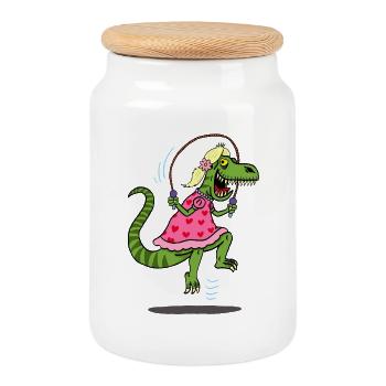 Déguisement du tyrannosaure pour la chasse - Boîte à biscuits avec couvercle en bois - blanc - Devant