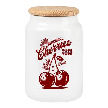My Delicious Cherries – Retro Fruit Design - Keksdose mit Holzdeckel - Weiß - Vorne