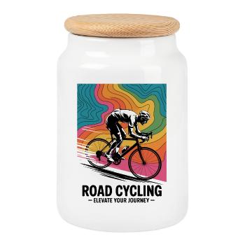1970s Road Cycling – Retro Map Tee - Cookie Jar with Wooden Lid - white - Front