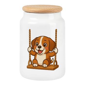 Süßer Beagle Cartoon Hund auf Schaukel Schaukeln - Keksdose mit Holzdeckel - Weiß - Vorne
