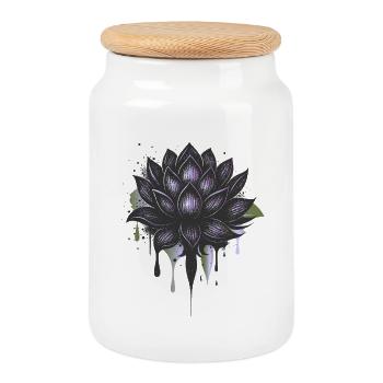 Fleur de lotus foncé avec dégradé et effet - Boîte à biscuits avec couvercle en bois - blanc - Devant