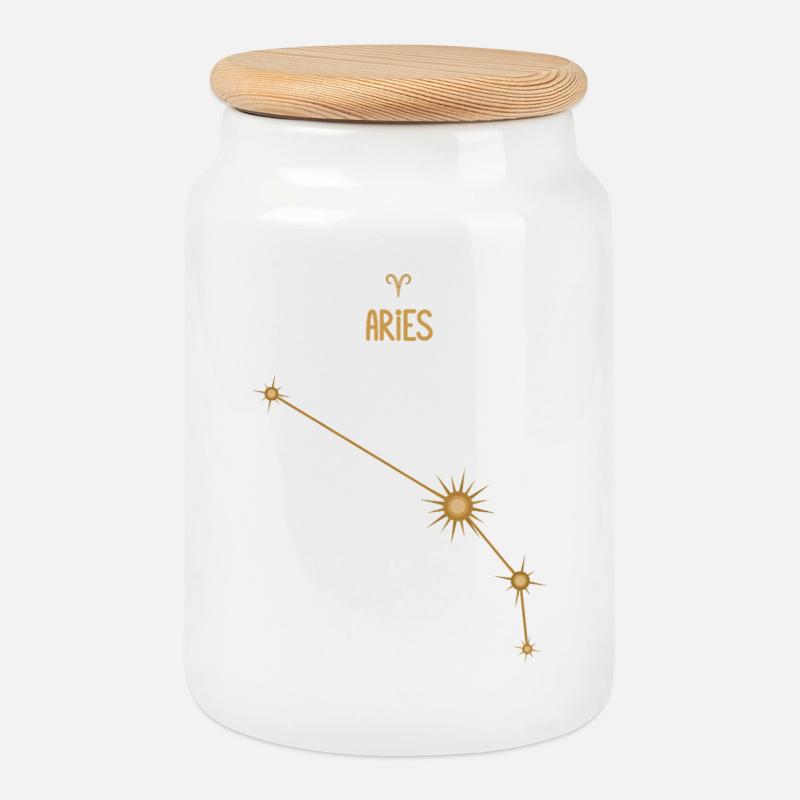 Widder Sternzeichen Sternkonstellation Goldene Töne - Keksdose mit Holzdeckel - Weiß