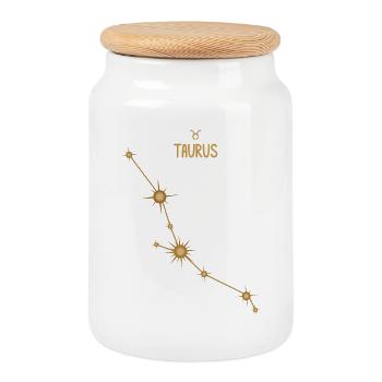Taureau, signe du zodiaque, constellation d’étoiles, tons dorés - Boîte à biscuits avec couvercle en bois - blanc - Devant