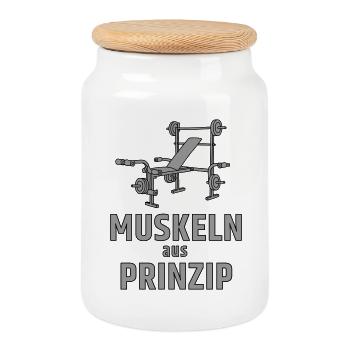 Muscles de principe - banc de musculation - Boîte à biscuits avec couvercle en bois - blanc - Devant