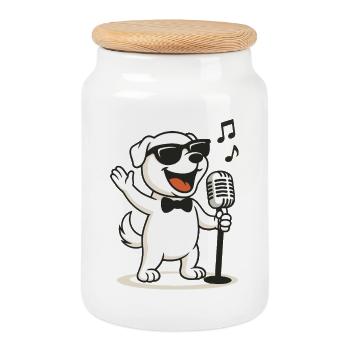 Cooler Karaoke-Hund - Keksdose mit Holzdeckel - Weiß - Vorne