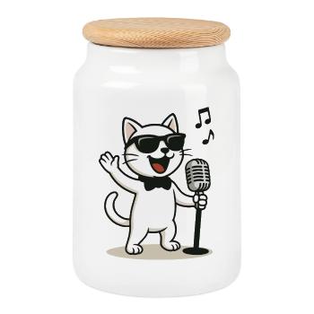 Rock'n'Roll Kitty - Keksdose mit Holzdeckel - Weiß - Vorne