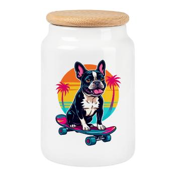 Skater Bulldogge - Keksdose mit Holzdeckel - Weiß - Vorne