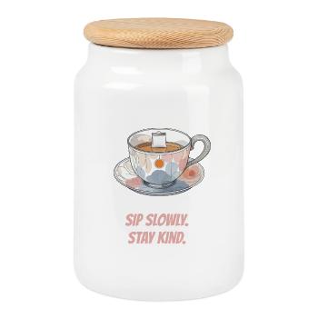 Sirotez lentement. Restez gentil. - Boîte à biscuits avec couvercle en bois - blanc - Devant