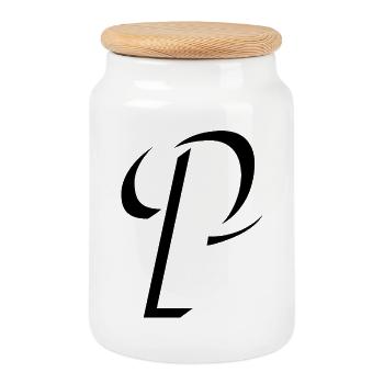 Letter P, name, the letter P - Cookie Jar with Wooden Lid - white - Front