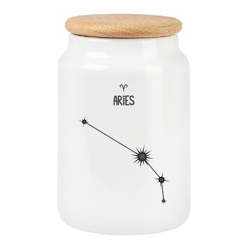 Aries Zodiac Sign Star Constellation Black & Gray - Cookie Jar with Wooden Lid - white - Front