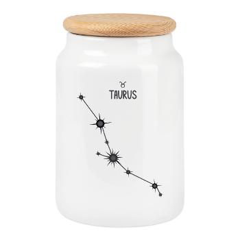 Taurus Zodiac Sign Star Constellation Black & Gray - Cookie Jar with Wooden Lid - white - Front