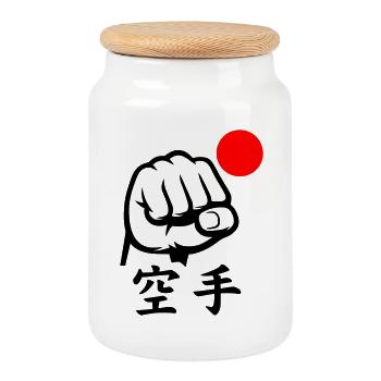 Karate Faust / Fist - Cookie Jar with Wooden Lid - white - Front