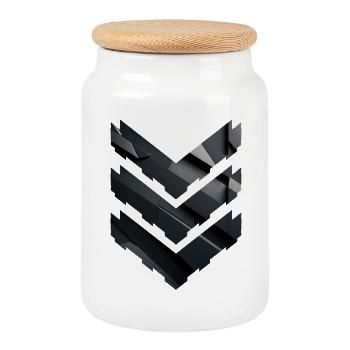 Abstract Black Geometric Pattern - Cookie Jar with Wooden Lid - white - Front