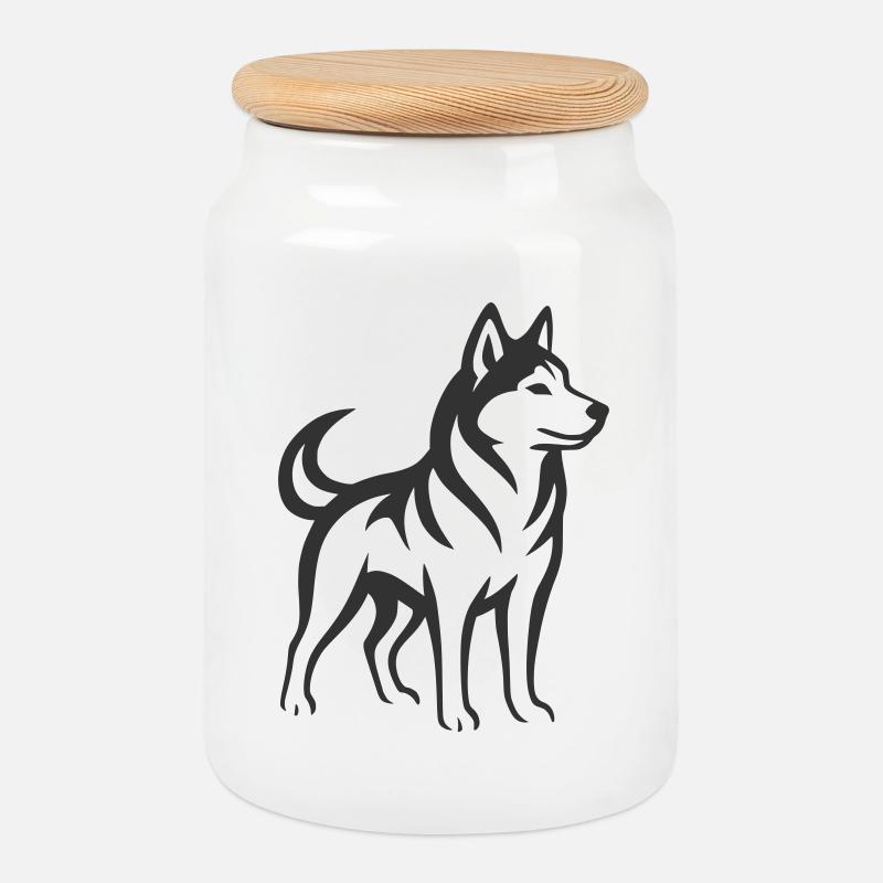husky - Keksdose mit Holzdeckel - Weiß