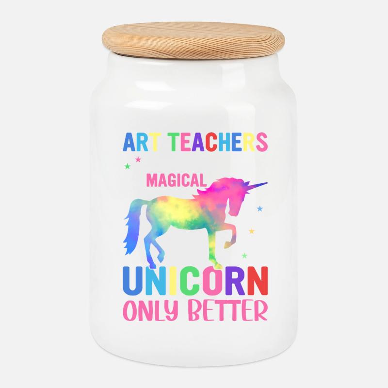 Bunte Einhorn-Kunst, die Lehrer lieben - Keksdose mit Holzdeckel - Weiß