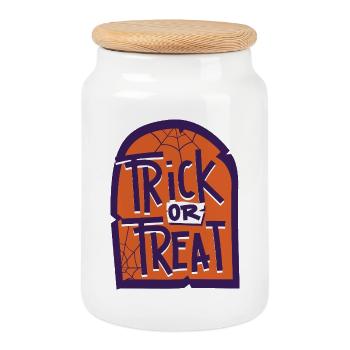 Trick or Treat Halloween Gravestone - Cookie Jar with Wooden Lid - white - Front