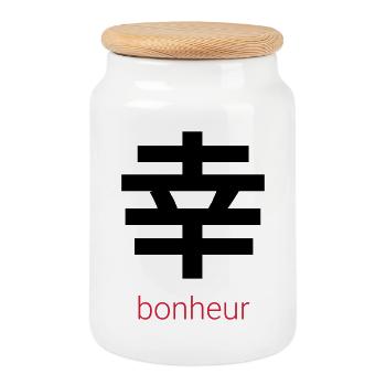 幸 – Bonheur japonais - Boîte à biscuits avec couvercle en bois - blanc - Devant