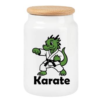 Karaté Dragon - Boîte à biscuits avec couvercle en bois - blanc - Devant