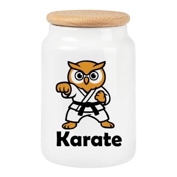 Karate Owl - Cookie Jar with Wooden Lid - white - Front