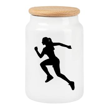 Vibrant Abstract Geometric Pattern - Cookie Jar with Wooden Lid - white - Front