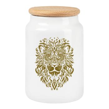 Löwe Mandala Gesicht Löwenkopf Floral - Keksdose mit Holzdeckel - Weiß - Vorne