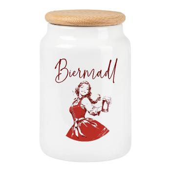 Biermadl drinking festival dirndl beer tent folk festival beer - Cookie Jar with Wooden Lid - white - Front