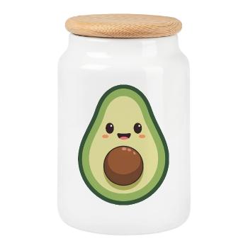 Kawaii Avocado - Cookie Jar with Wooden Lid - white - Front