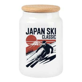 Japan Ski Classic Retro Design - Cookie Jar with Wooden Lid - white - Front