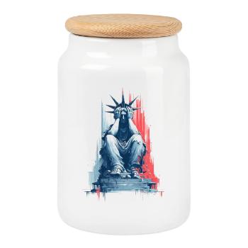 Sad Lady Liberty - Keksdose mit Holzdeckel - Weiß - Vorne