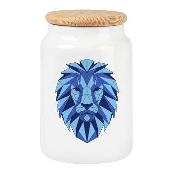 Geometric lion head in shades of blue - Cookie Jar with Wooden Lid - white - Front