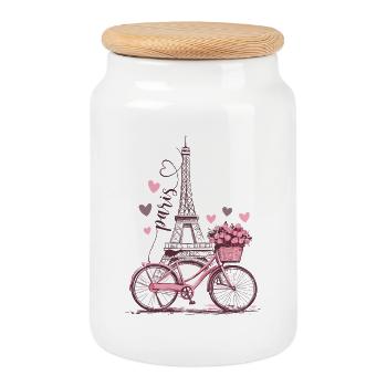 Paris Tour Eiffel Vélo Coeurs Fleurs France - Boîte à biscuits avec couvercle en bois - blanc - Devant