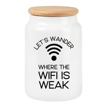 Wandern_Natur_Funkloch_Handy_Wifi_Fun_Telefon - Cookie Jar with Wooden Lid - white - Front