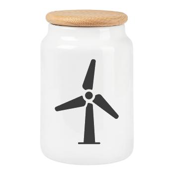 Wind Turbine Icon Logo - Cookie Jar with Wooden Lid - white - Front