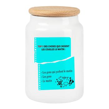Citation Humoristique Matinales d'un râleur - Boîte à biscuits avec couvercle en bois - blanc - Devant