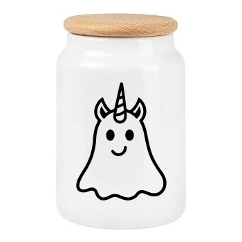 Unicorn Ghost - Cookie Jar with Wooden Lid - white - Front