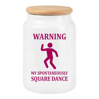 Warning Square Dance - Cookie Jar with Wooden Lid - white - Front