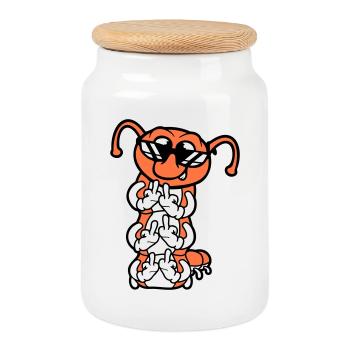 Caterpillar Middle Finger Insult Sunglasses Cool - Cookie Jar with Wooden Lid - white - Front