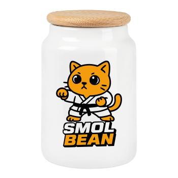 Combattants de chats dans le dojo - Boîte à biscuits avec couvercle en bois - blanc - Devant