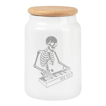 Halloween Skelett mit Synthesizer Kunst - Keksdose mit Holzdeckel - Weiß - Vorne
