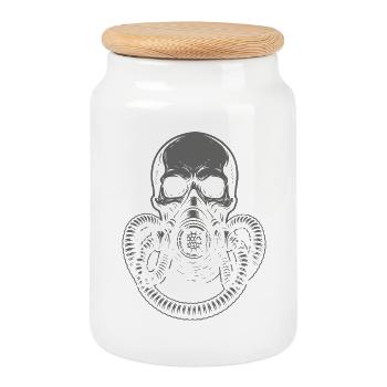 Dunkler Totenkopf mit Gasmaske und Punkrock-Logo - Keksdose mit Holzdeckel - Weiß - Vorne